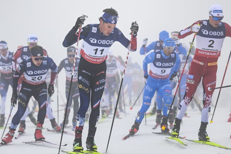 Victor Lovera (FRA), Mathis Desloges (FRA), Martin Loewstroem Nyenget (NOR), (l-r) - FIS world cup cross-country, mass, Oslo (NOR).