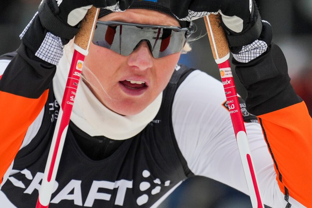 Maja Dahlqvist, Falun Borlänge SK, efter att ha tävlat i skidor 10 km dam under dag 4 av SM-veckan den 28 mars 2026 i Umeå.