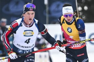 Johan-Olav Smoerdal Botn (NOR), Eric Perrot (FRA), (l-r) - IBU World Cup Biathlon, mass men, Oslo (NOR).